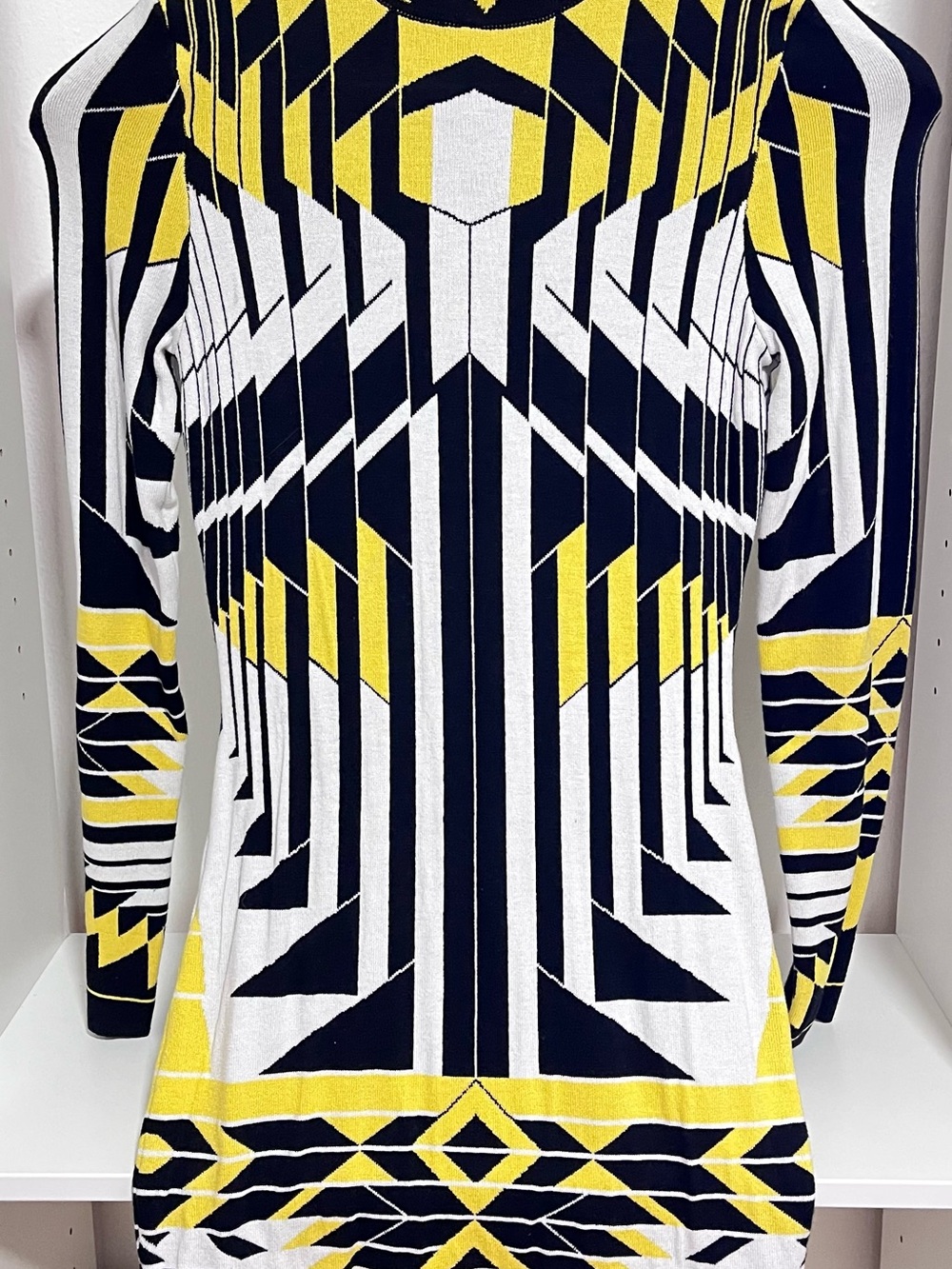 Men's Geometric Crewneck Sweater - Yellow, Navy & White
